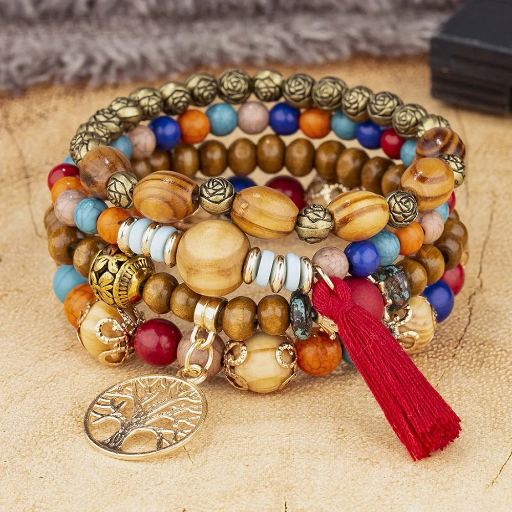 Tree of Life Wood Bead Bracelet