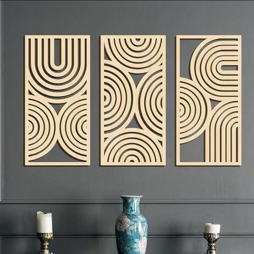 3pcs Wooden Abstract Wall Art Deco
