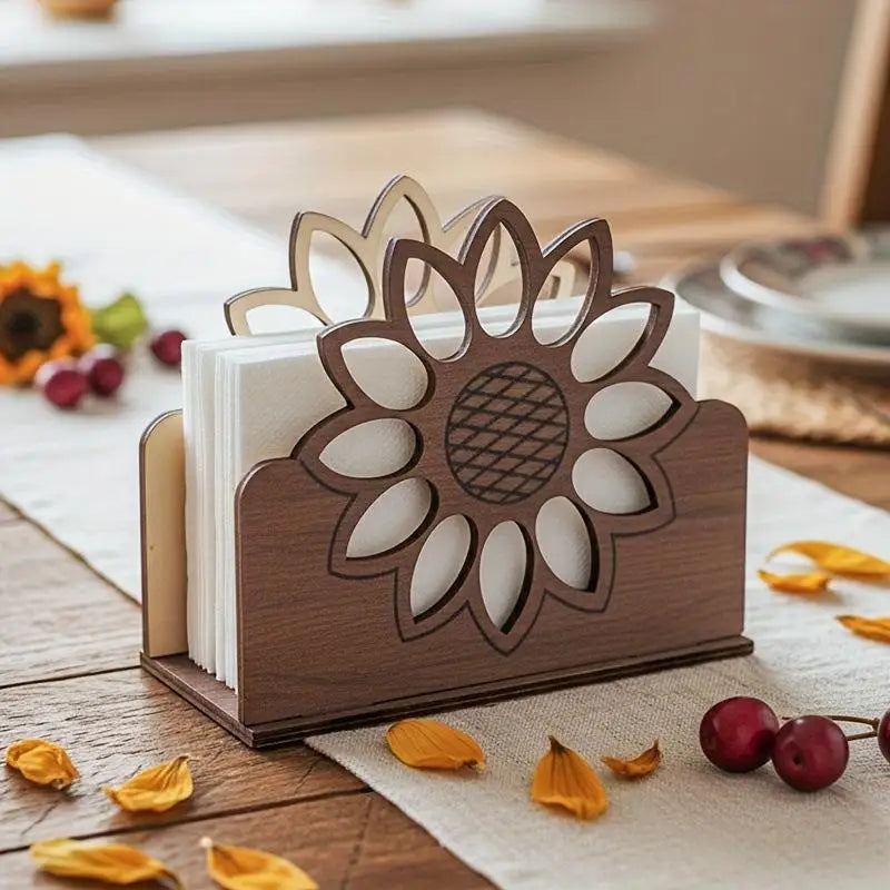 Wooden Sunflower Napkin Holder | Farmhouse Dining Table & Countertop Décor