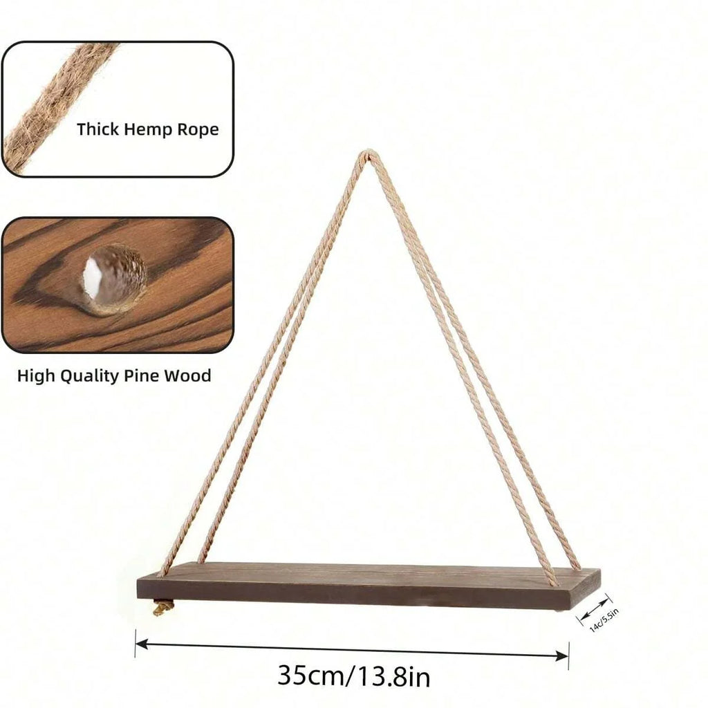 Wooden Swing Hanging Hemp Rope Shelve