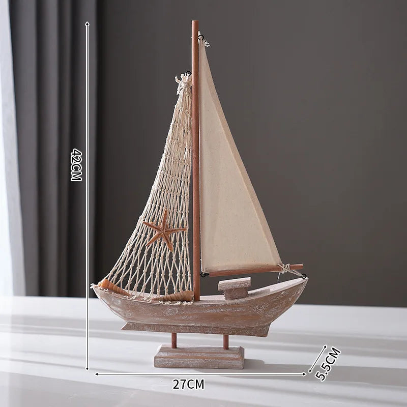 Mediterranean Style Wooden Sailing Boat Ornaments