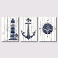 Lighthouse, Anchor & Compass Canvas Wall Art Set