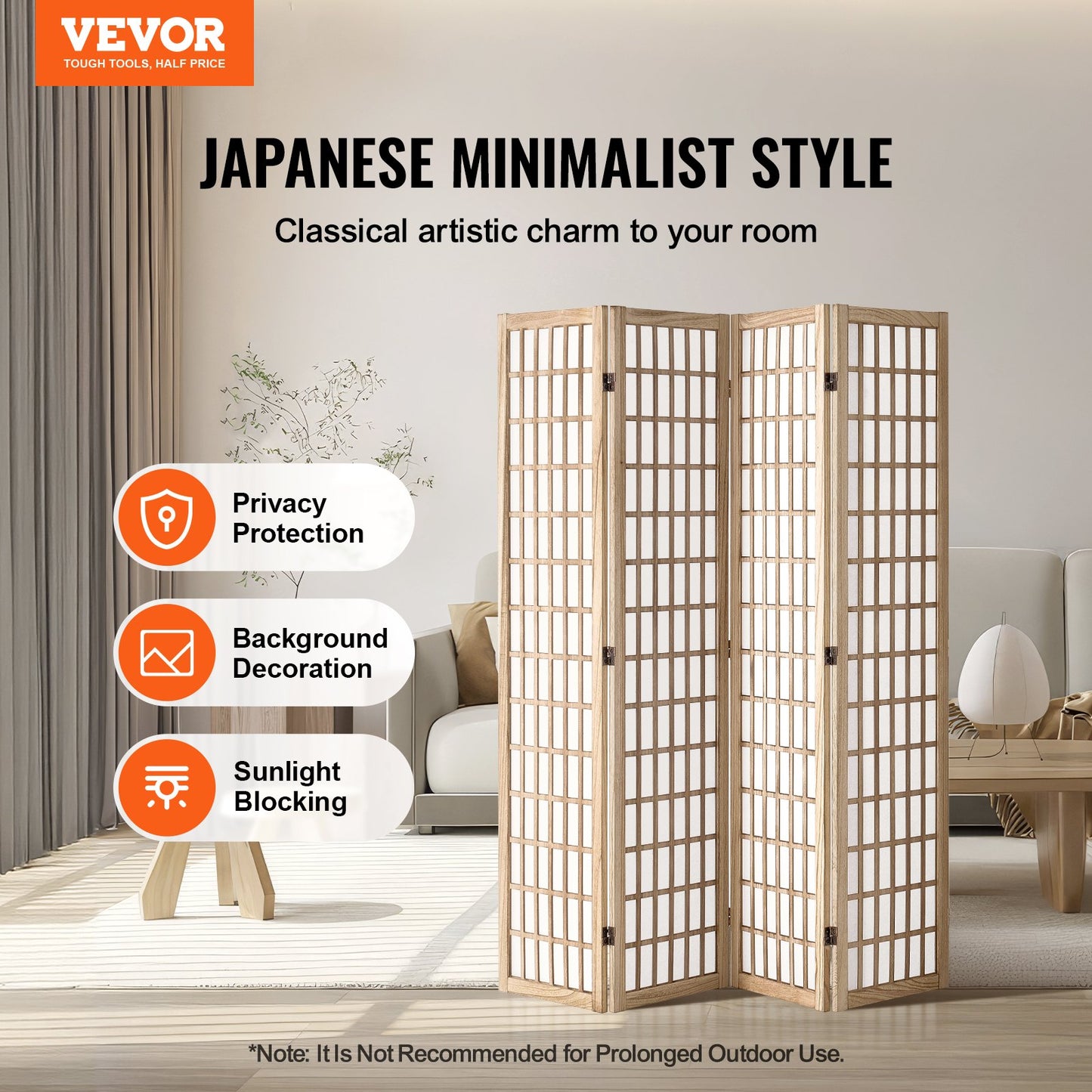 Room Divider, 4 Panel Japanese Room Divider, Folding Privacy Screen