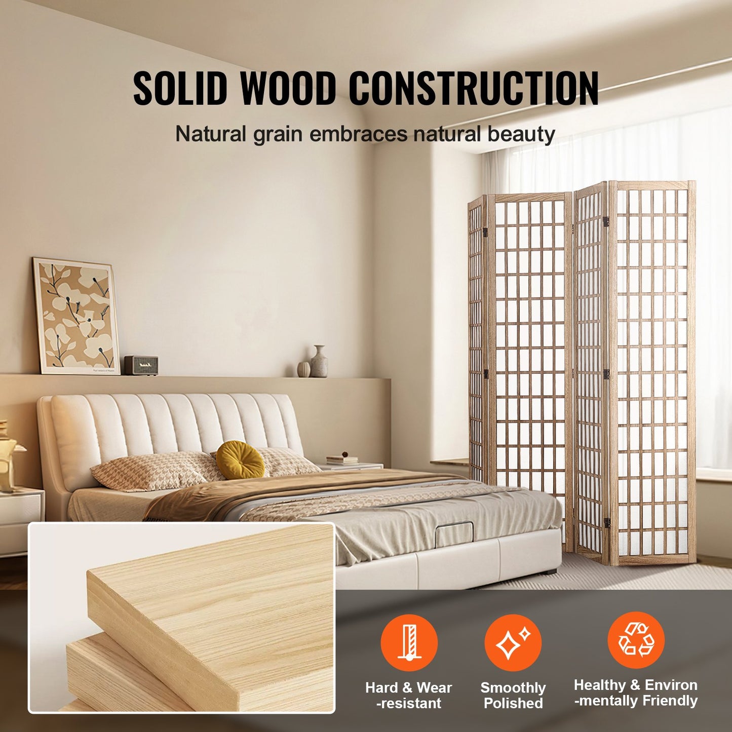 Room Divider, 4 Panel Japanese Room Divider, Folding Privacy Screen