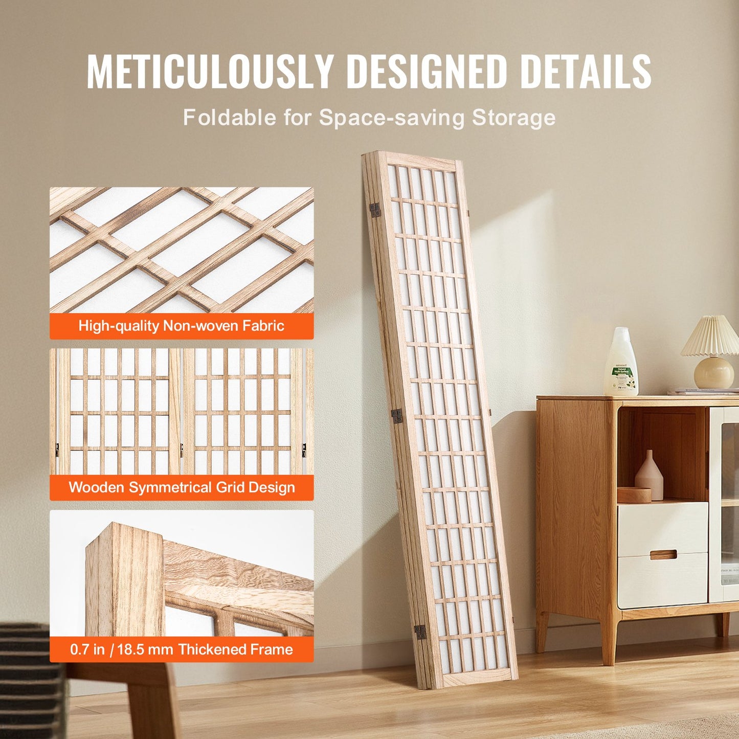 Room Divider, 4 Panel Japanese Room Divider, Folding Privacy Screen