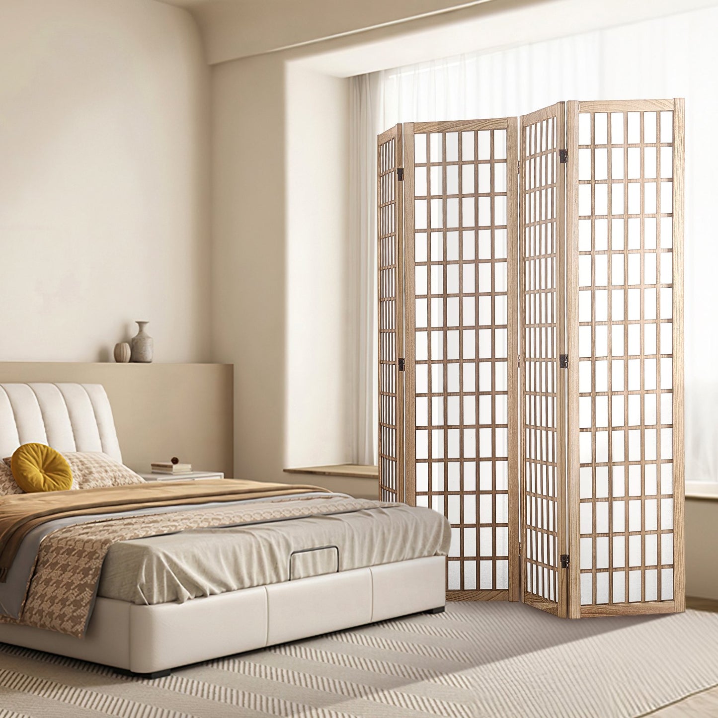 Room Divider, 4 Panel Japanese Room Divider, Folding Privacy Screen