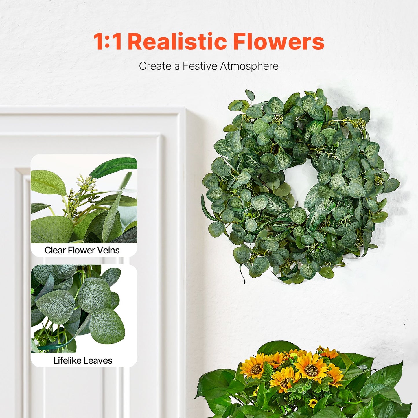 Artificial Decorative Wreath, 26 in, Green, Decorated with Eucalyptus