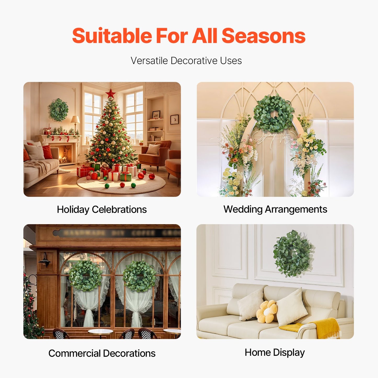Artificial Decorative Wreath, 26 in, Green, Decorated with Eucalyptus