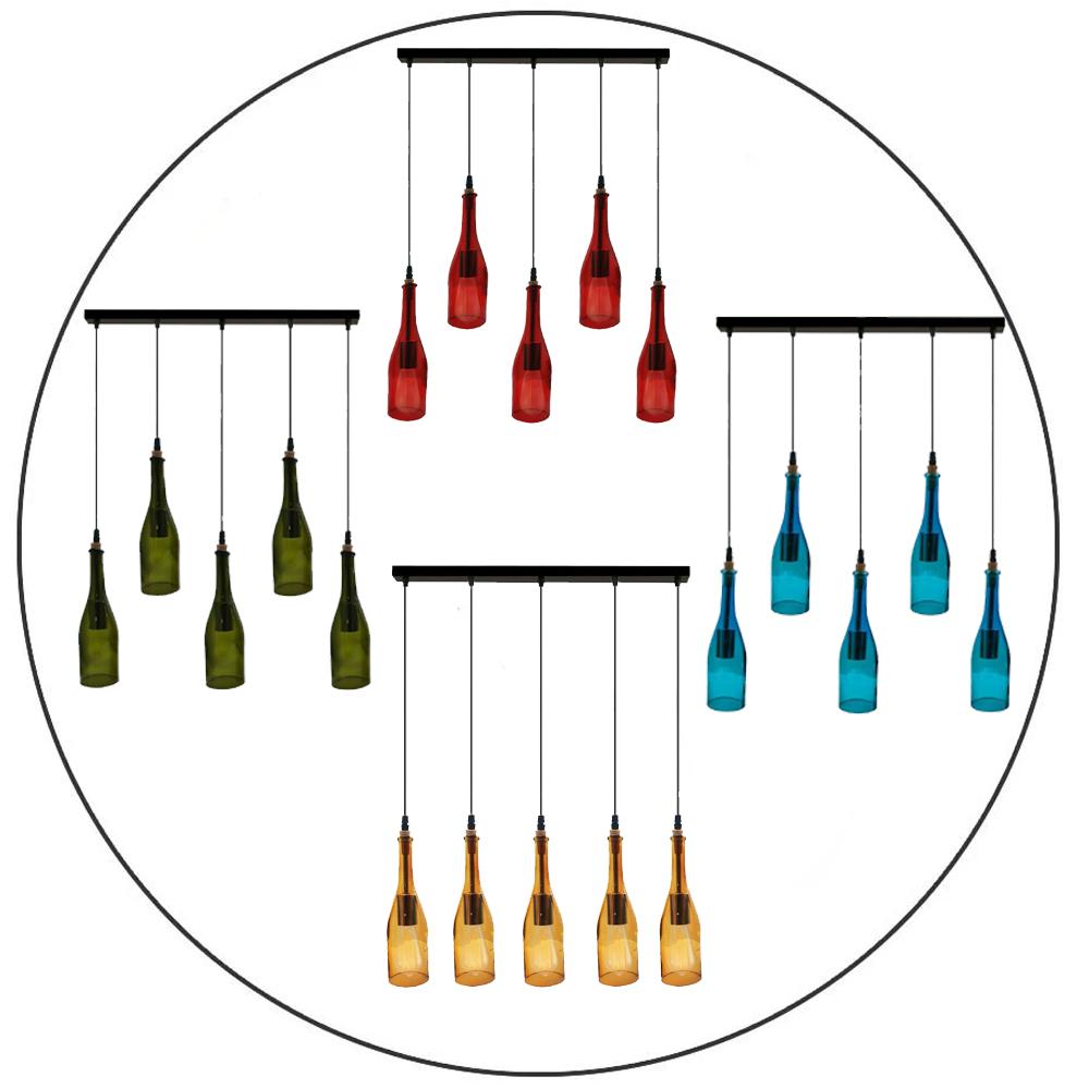 Industrial Wine Bottle Cluster Pendant Light 5 Head E27~2205