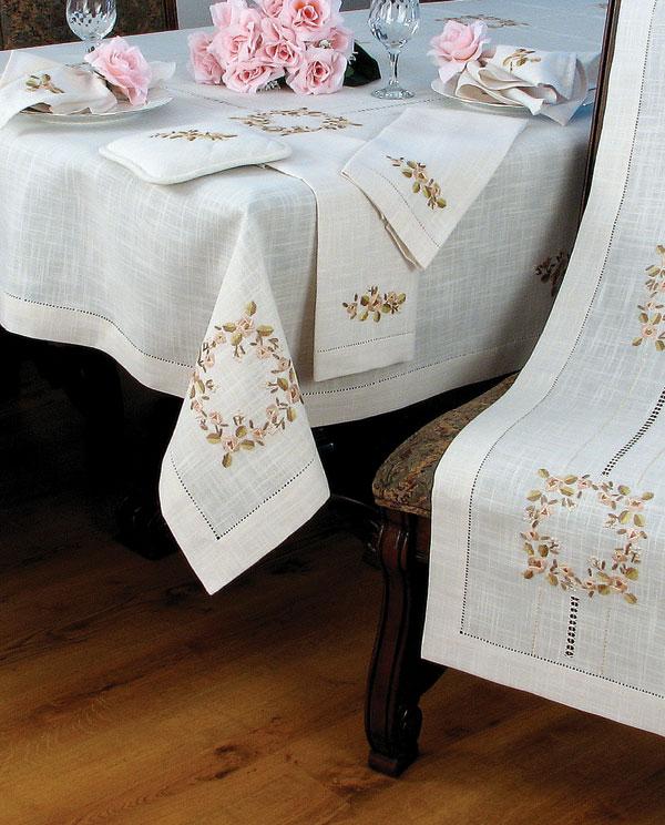 Xia Home Fashions Crewel Rose Placemats Embroidery Hemstitch 14x20